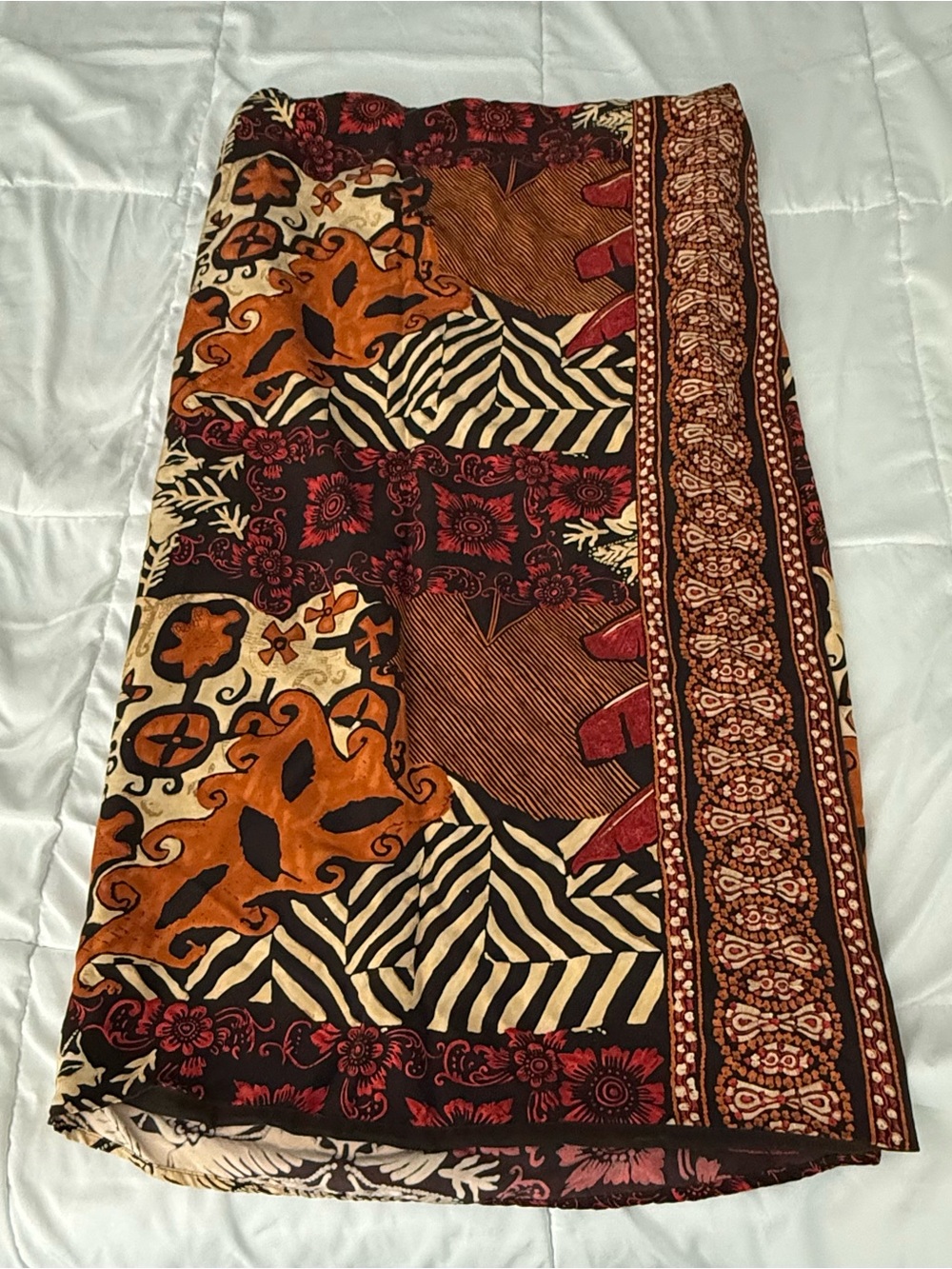 Dana Buchman Abstract Print Maxi Skirt in Rust, Black & Cream